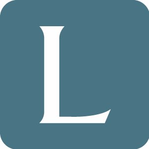 The letter "L" in white over a dark blue background.