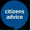 In a black background, a blue talking cloud, inside the title "citizens advice" in white letters.