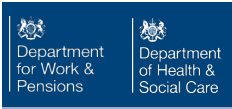 uk government logo. At left and right a lion and a unicorn. In the middle, four banners and a crown.