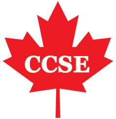 A red leaf with the letters "CCSE" in white