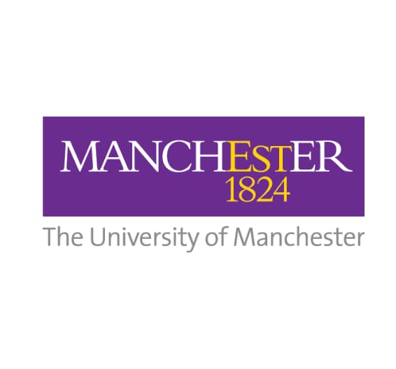 The title "University of Manchester" in orange over a purple background.